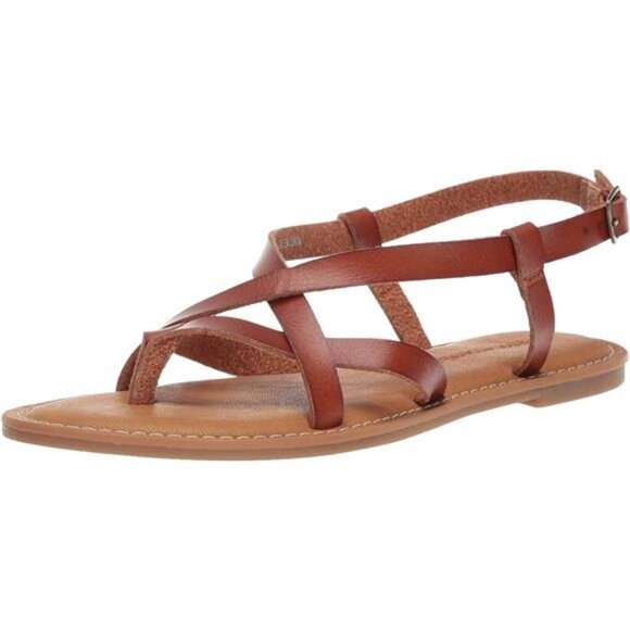 Womens Strappy Flat Sandals Faux Leather Summer Toe Thong Casual Comfort Shoe - Picture 1 of 8